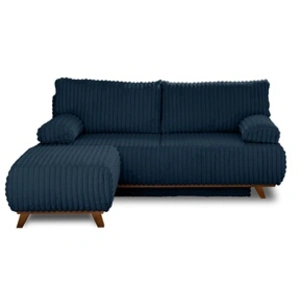 BESTMOBILIER Cristal - canapé 3 places - convertible avec coffre et pouf - en velours côtelé grosses côtes - Bleu pas cher