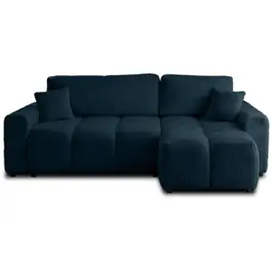 Canapé d'angle réversible convertible 4 places en fausse fourrure bleu pas cher