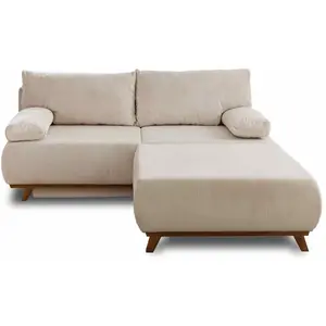 BESTMOBILIER Cristal - canapé 3 places - convertible avec coffre et grand pouf - en velours côtelé - Beige pas cher