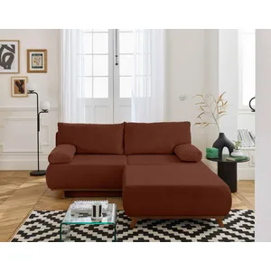 BESTMOBILIER Cristal - canapé 3 places - convertible avec coffre et grand pouf - en velours côtelé - Terracotta pas cher