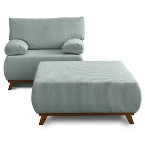 BESTMOBILIER Cristal - fauteuil - convertible avec coffre et grand pouf - en velours côtelé - Bleu pas cher