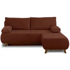 BESTMOBILIER Cristal - canapé 3 places - convertible avec coffre et pouf - en velours côtelé - Terracotta pas cher