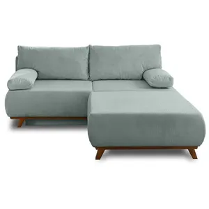 BESTMOBILIER Cristal - canapé 3 places - convertible avec coffre et grand pouf - en velours côtelé - Bleu pas cher