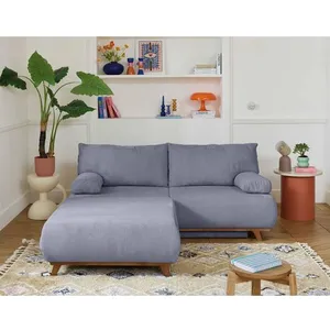 BESTMOBILIER Cristal - canapé 3 places - convertible avec coffre et grand pouf - en velours texturé - Bleu grisé pas cher