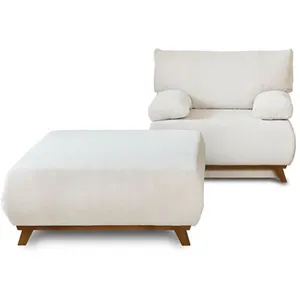 BESTMOBILIER Cristal - fauteuil - convertible avec coffre et grand pouf - en velours texturé - BeigeVendu paramazon