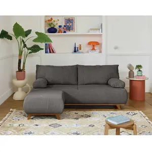 BESTMOBILIER Cristal - canapé 3 places - convertible avec coffre et pouf - en velours texturé - Gris foncé pas cher