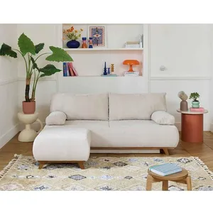BESTMOBILIER Cristal - canapé 3 places - convertible avec coffre et pouf - en velours texturé - Beige pas cher