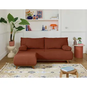 BESTMOBILIER Cristal - canapé 3 places - convertible avec coffre et pouf - en velours texturé - Terracotta pas cher