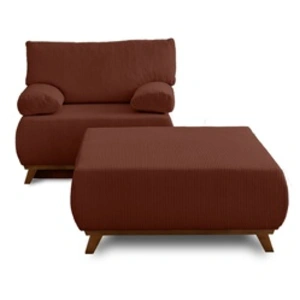 BESTMOBILIER Cristal - fauteuil - convertible avec coffre et grand pouf - en velours côtelé - Terracotta pas cher