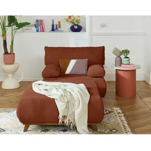 BESTMOBILIER Cristal - fauteuil - convertible avec coffre et grand pouf - en velours texturé - Terracotta