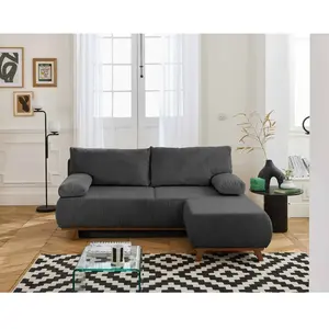 BESTMOBILIER Cristal - canapé 3 places - convertible avec coffre et pouf - en velours côtelé - Gris foncé pas cher