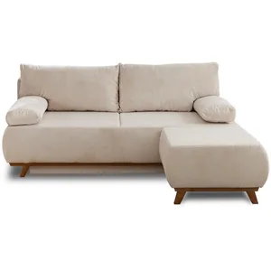 BESTMOBILIER Cristal - canapé 3 places - convertible avec coffre et pouf - en velours côtelé - Beige
