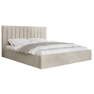 Comparateur de prix : BESTMOBILIER Rosario - lit coffre - 160x200 - sommier inclus - en velours - Beige