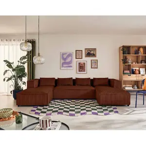 LISA DESIGN Stella - canapé panoramique en U - 7 places - en velours côtelé grosses côtes TU