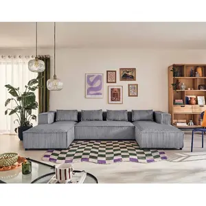 Comparateur de prix : LISA DESIGN Stella - canapé panoramique en U - 7 places - en velours côtelé grosses côtes TU