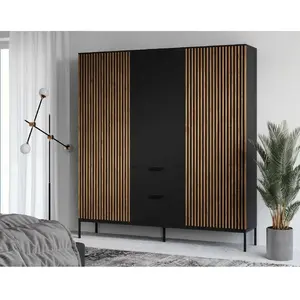 Comparateur de prix : BESTMOBILIER Savanna - armoire - bois et noir - 185x180 cm - Noir / Bois