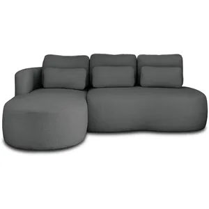 LISA DESIGN Mahina - canapé d'angle gauche - 4 places - convertible avec coffre - en tissu bouclette - Gris foncé pas cher