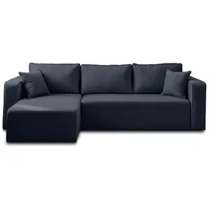 BESTMOBILIER Topaze - canapé d'angle réversible - 4 places - convertible avec coffre - en tissu - Bleu pas cher