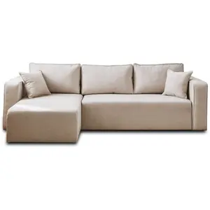BESTMOBILIER Topaze - canapé d'angle réversible - 4 places - convertible avec coffre - en tissu - Beige