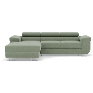 BESTMOBILIER Canapé d'angle gauche convertible 6 places en velours côtelé vert pas cher