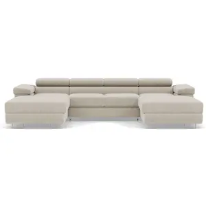 BESTMOBILIER Pablo - canapé panoramique en U - 7 places - convertible avec coffres et têtières réglables - en velours côtelé - Beige pas cher