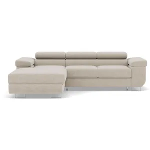 BESTMOBILIER Canapé d'angle gauche convertible 6 places en velours côtelé beige pas cher