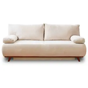 BESTMOBILIER Cristal - canapé 3 places - convertible avec coffre - en velours texturé - Beige pas cher