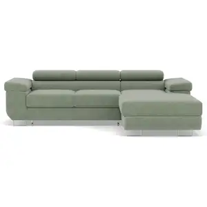 BESTMOBILIER Pablo - canapé d'angle droit - 6 places - convertible avec coffre et têtières réglables - en velours côtelé