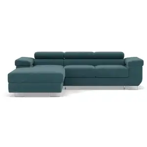 BESTMOBILIER Canapé d'angle gauche convertible 6 places en velours côtelé bleu pas cher