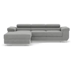 BESTMOBILIER Canapé d'angle gauche convertible 6 places en velours côtelé gris