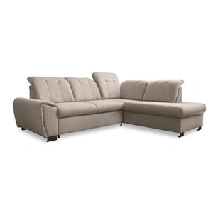 BESTMOBILIER Paul - canapé d'angle droit - 5 places - convertible avec coffre et têtières - en tissu - Taupe pas cher