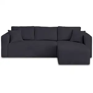 BESTMOBILIER Canapé d'angle réversible convertible 4 places en velours texturé noir