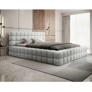 Comparateur de prix : BESTMOBILIER Kingston - lit coffre - 180x200 - sommier inclus - en tissu bouclette - Blanc