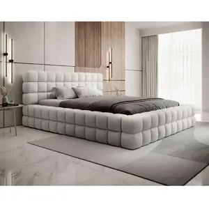 Comparateur de prix : BESTMOBILIER Kingston - lit coffre - 160x200 - sommier inclus - en tissu bouclette - Blanc