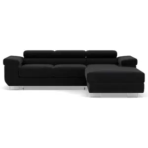 BESTMOBILIER Canapé d'angle droit convertible 6 places en velours côtelé noir