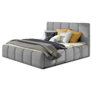 BESTMOBILIER Lucea - lit coffre - 140x200 - sommier inclus - en velours - Gris clair