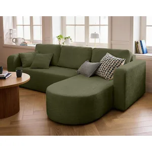 BESTMOBILIER Miro - canapé d'angle réversible - 4 places - convertible avec coffre - en velours texturé - Vert Olive pas cher