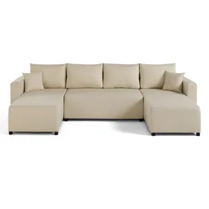 BESTMOBILIER Canapé panoramique 7 places En U en Tissu Beige pas cher