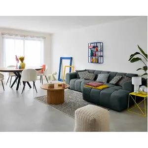 Lisa Design Canapé d'angle droit 4 places en tissu texturé gris pas cher