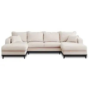 LISA DESIGN Albane - canapé panoramique en U - 7 places - en velours côtelé - Beige pas cher