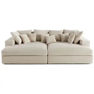 Comparateur de prix : Lisa Design - Canapé Collins en Velours Côtelé - Sofa Beige 3 Places - Salon