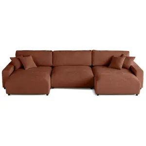 Comparateur de prix : LISA DESIGN Pivoine - canapé panoramique en U - 7 places - convertible avec coffre - en velours texturé - Terracotta