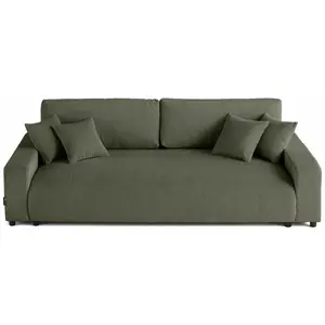 LISA DESIGN Pivoine - canapé droit 3 places - convertible avec coffre - en velours côtelé - Vert pas cher