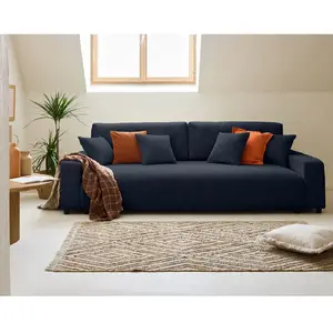 LISA DESIGN Pivoine - canapé droit 3 places - convertible avec coffre - en velours côtelé - Bleu nuit pas cher