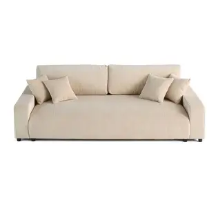 Canapé droit convertible 3 places en velours côtelé beige pas cher