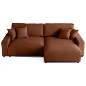 LISA DESIGN Pivoine - canapé d'angle réversible - 4 places - convertible avec coffre - en velours texturé - Terracotta