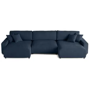 Comparateur de prix : LISA DESIGN Pivoine - canapé panoramique en U - 7 places - convertible avec coffre - en velours texturé - Bleu