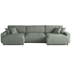 Comparateur de prix : LISA DESIGN Pivoine - canapé panoramique en U - 7 places - convertible avec coffre - en velours texturé - Vert