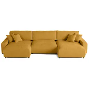 Comparateur de prix : LISA DESIGN Pivoine - canapé panoramique en U - 7 places - convertible avec coffre - en velours texturé - Jaune