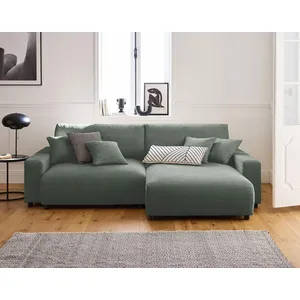 LISA DESIGN Pivoine - canapé d'angle réversible - 4 places - convertible avec coffre - en velours texturé - Vert